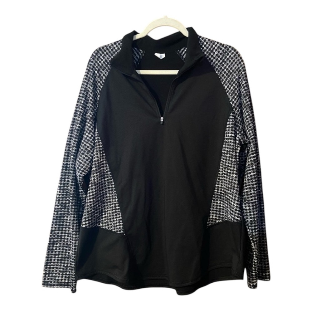 Women’s Athletic Black and White Patterned Pullover 1/4 Zip - Size 3XG